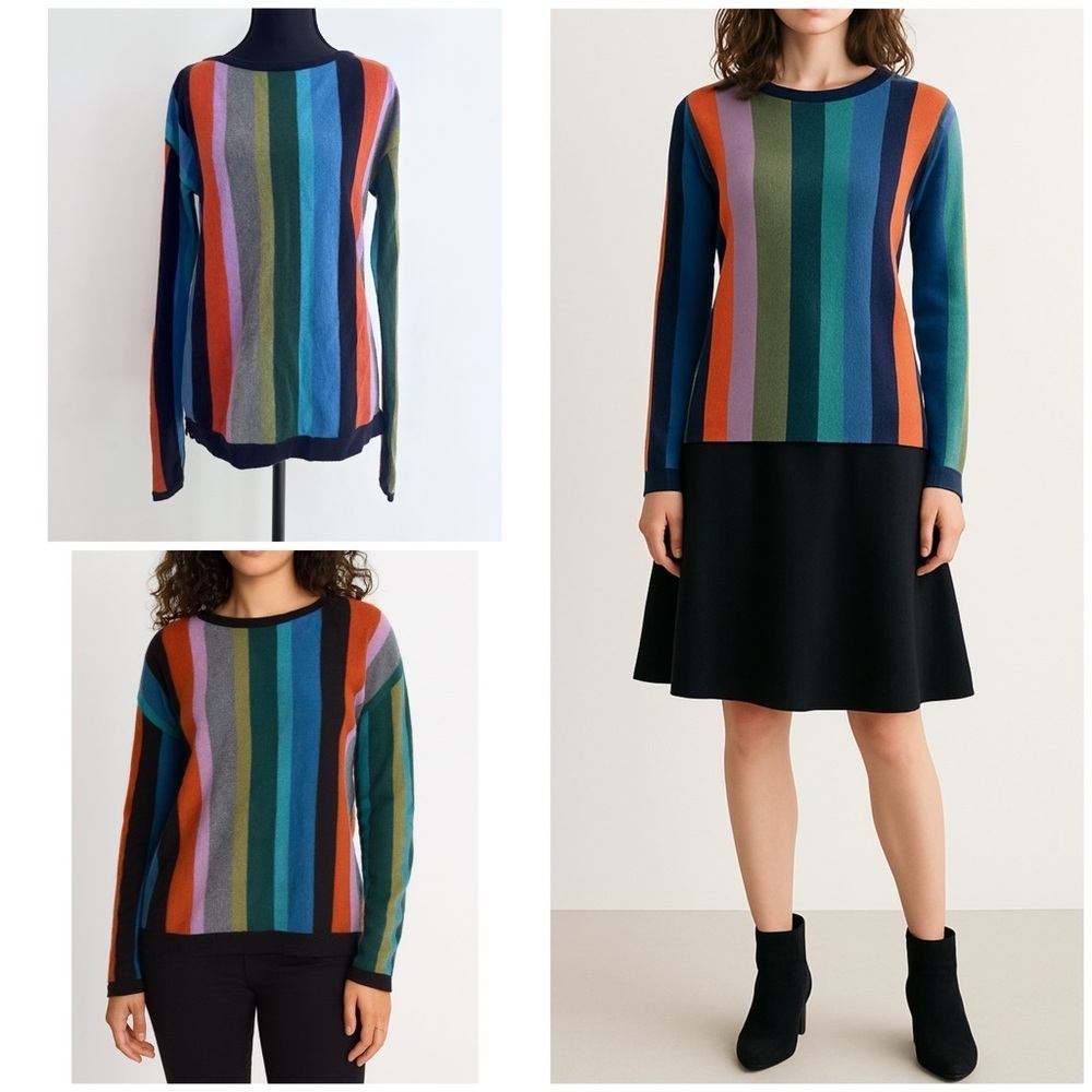 EUC etc Cashmere Blend Rainbow Colorful Striped Oversized Sweater XS​​